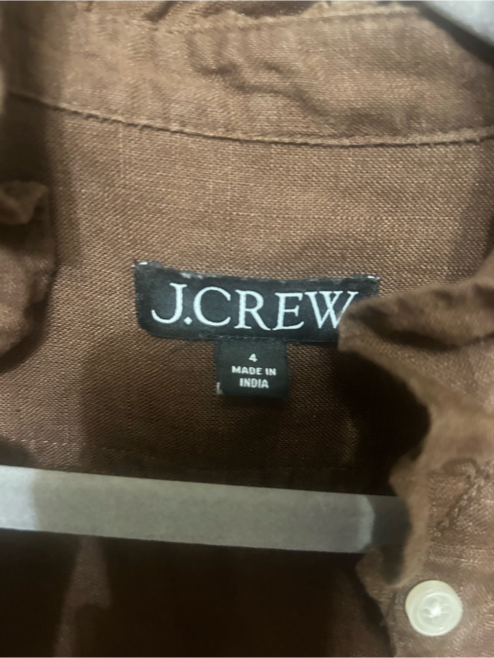 2/$28 J.Crew Brown Linen Ruffle Collar Cottagecore Blouse Size 4 - Picture 3 of 5